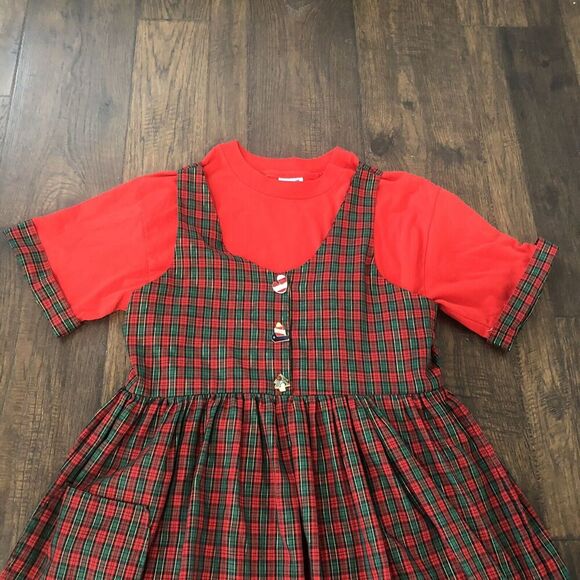 90s Maxi Sz Small Christmas Dress Jumper Pockets Pinafore Ugly Cute Grandmacore‎ - Picture 2 of 12